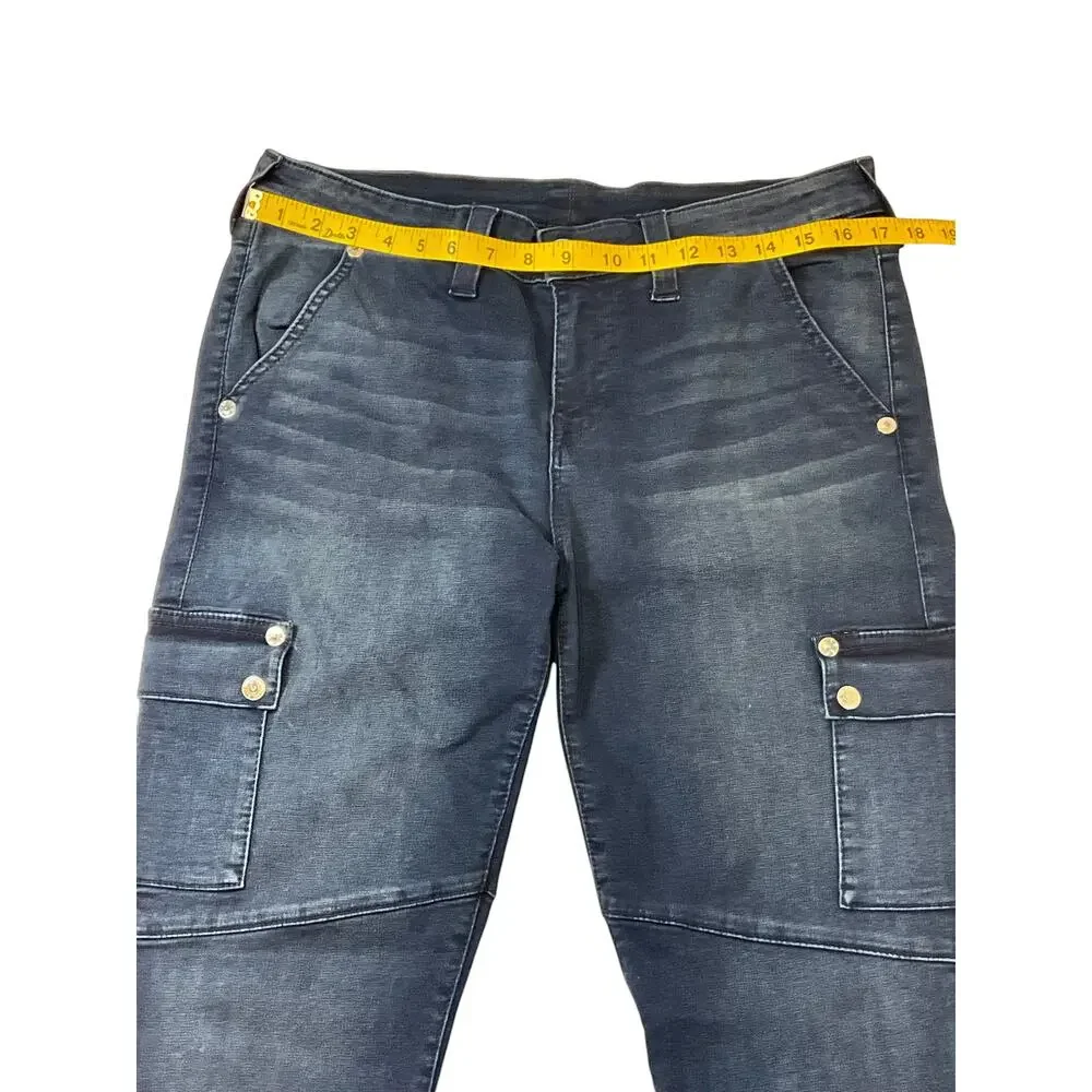 True Religion Men’s 33 Super Skinny Dark Wash Cargo Moto Jeans Zipper Ankle